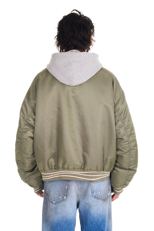 Nahmias Nylon Hooded Bomber In Army Green ARMY GREEN