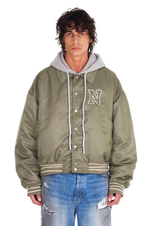 nahmias Nylon Hooded Bomber in Army Green ARMY GREEN