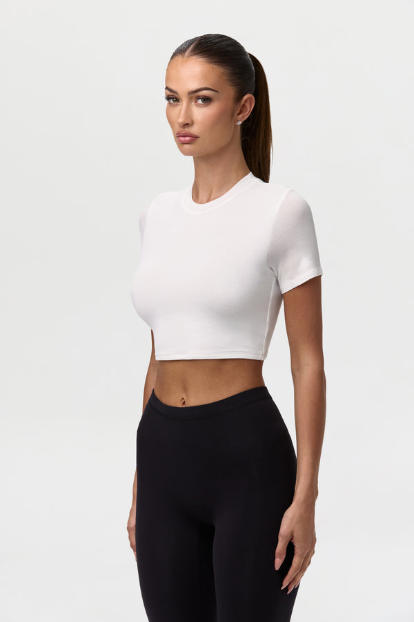 Naked Wardrobe Micro Modal Cropped Short Sleeve Top