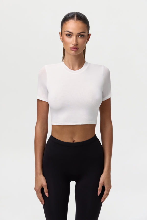 naked wardrobe Micro Modal Cropped Short Sleeve Top