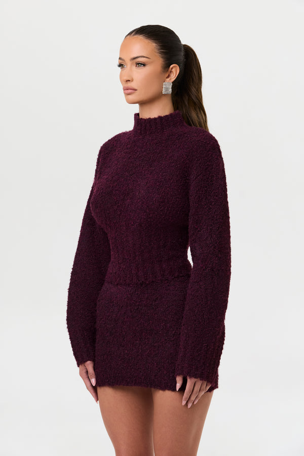 Naked Wardrobe Bouclé Knit Cinched Waist Sweater