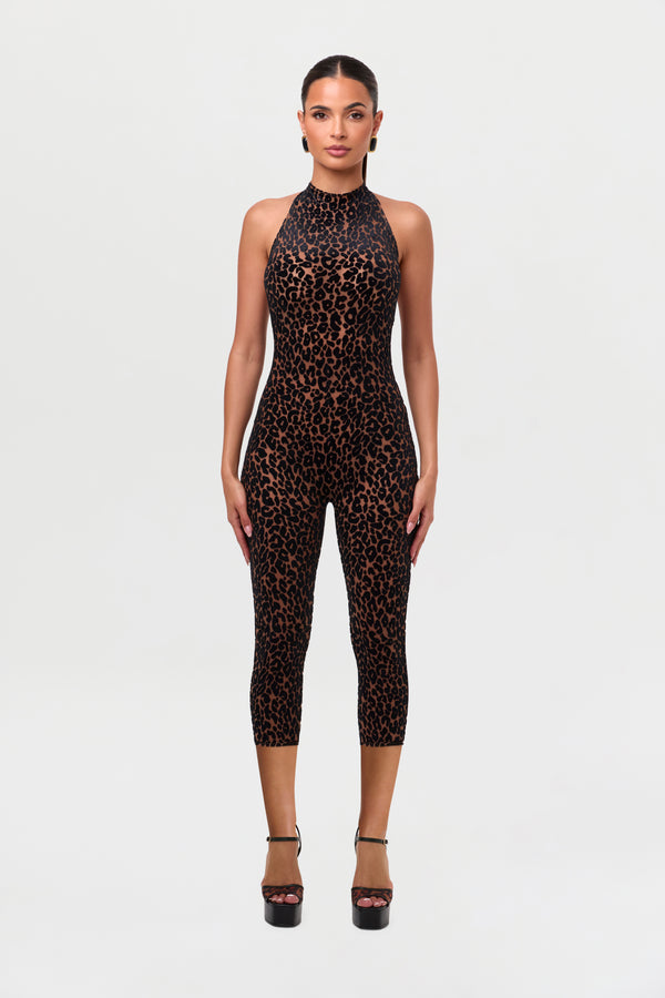 Naked Wardrobe Burnout Halter Capri Jumpsuit