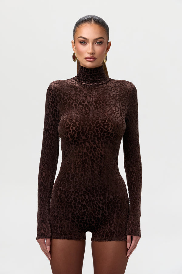 Naked Wardrobe Burnout Print Turtleneck Romper