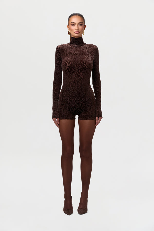 Naked Wardrobe Burnout Print Turtleneck Romper