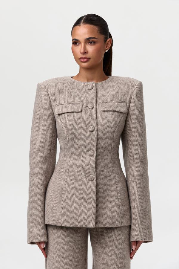 Naked Wardrobe Chevron Suited Button Up Blazer