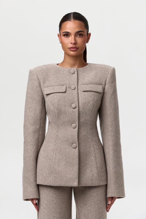 naked wardrobe Chevron Suited Button Up Blazer