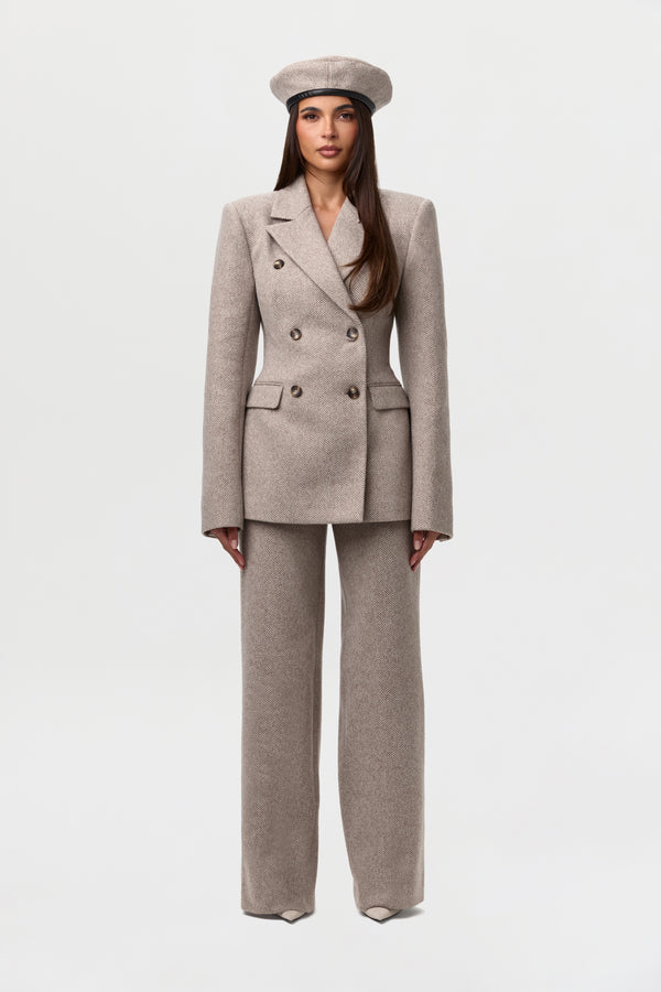 Naked Wardrobe Chevron Wide-Leg Suit Pant