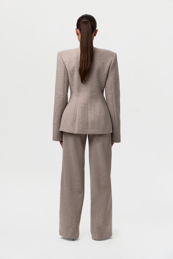 Naked Wardrobe Chevron Wide-Leg Suit Pant