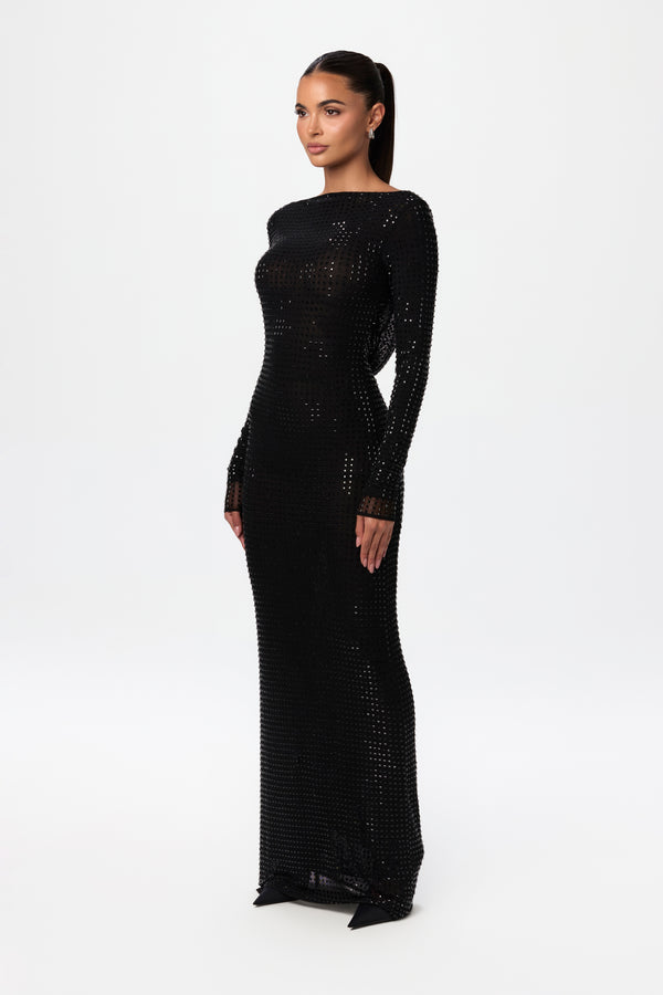 naked wardrobe Crystal Open Back Gown Petite