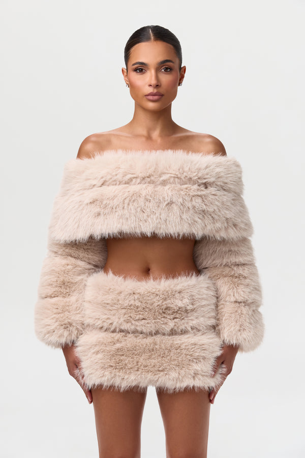 Naked Wardrobe Faux Fur Pelted Off-Shoulder Top