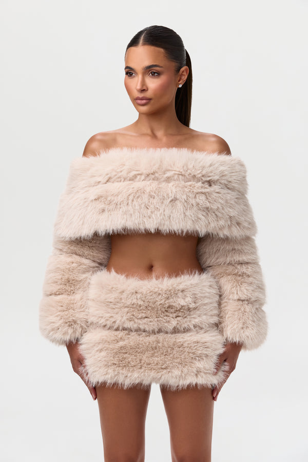 naked wardrobe Faux Fur Pelted Off-Shoulder Top