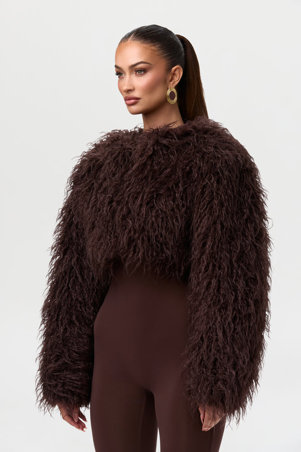Naked Wardrobe Faux Fur Plush Cropped Jacket
