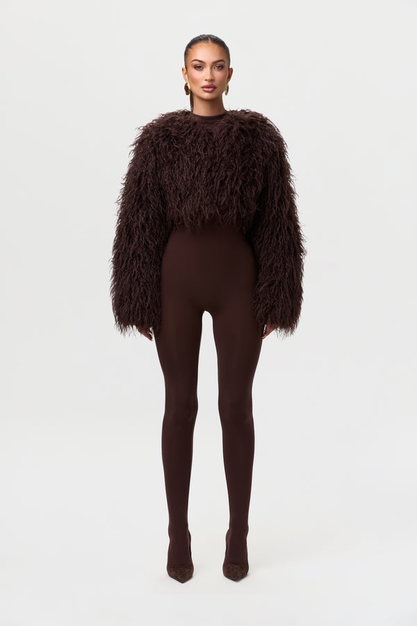 Naked Wardrobe Faux Fur Plush Cropped Jacket