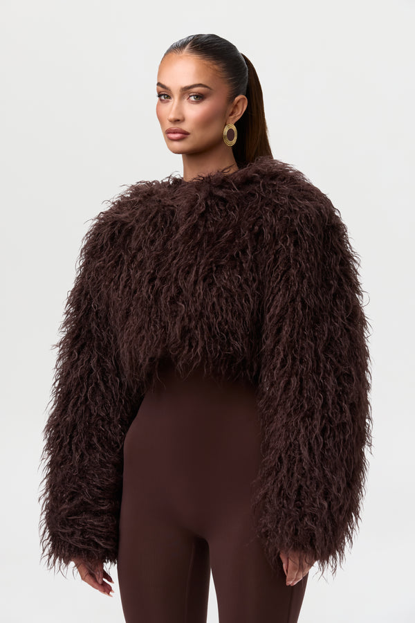 naked wardrobe Faux Fur Plush Cropped Jacket