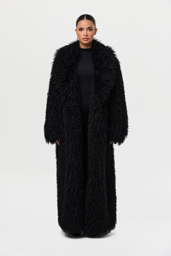 Naked Wardrobe Faux Fur Plush Long Coat