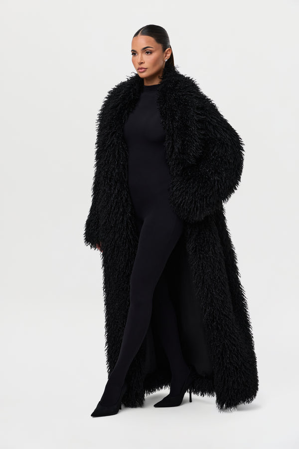 Naked Wardrobe Faux Fur Plush Long Coat