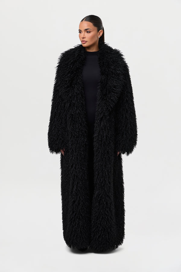 Naked Wardrobe Faux Fur Plush Long Coat