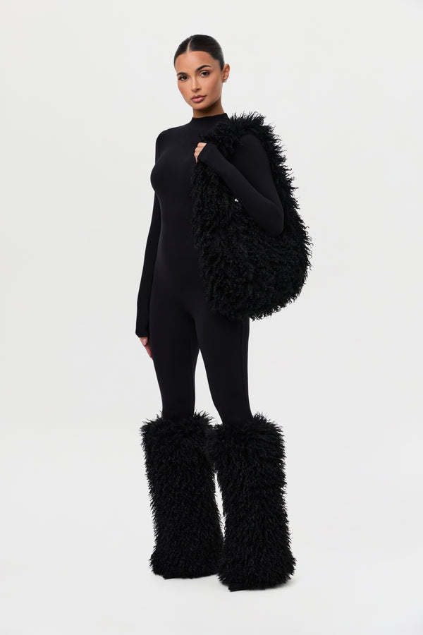 Naked Wardrobe Faux Fur Plush Shoulder Bag