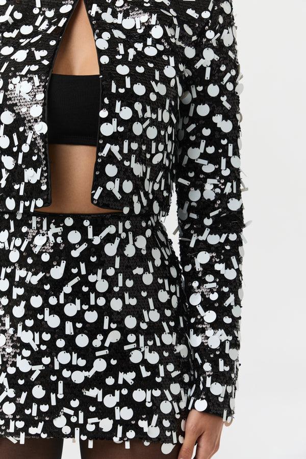 Naked Wardrobe Geometric Sequin Cropped Jacket