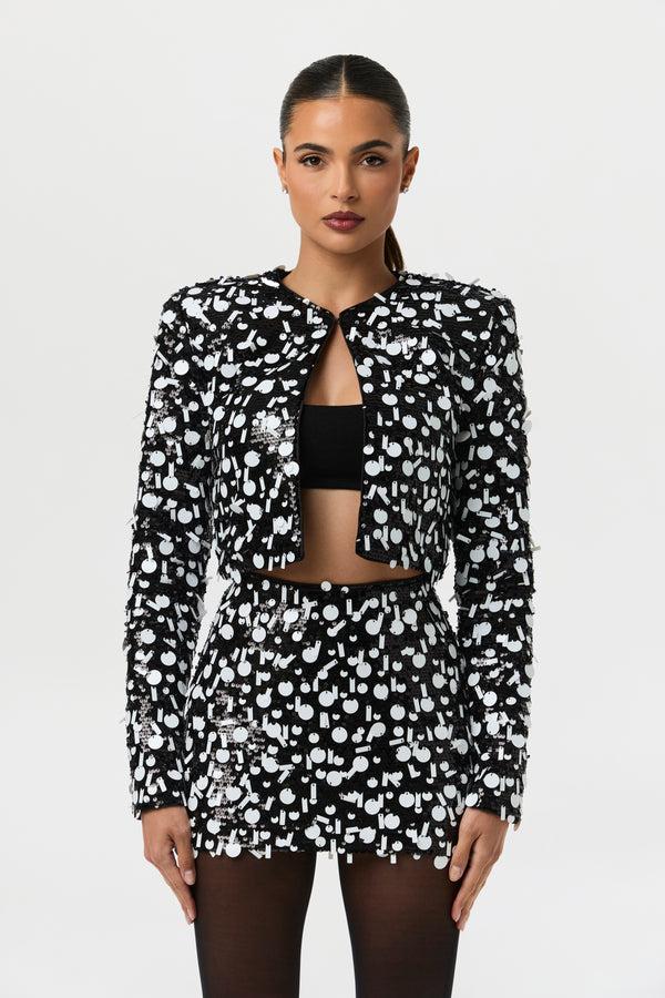 naked wardrobe Geometric Sequin Cropped Jacket