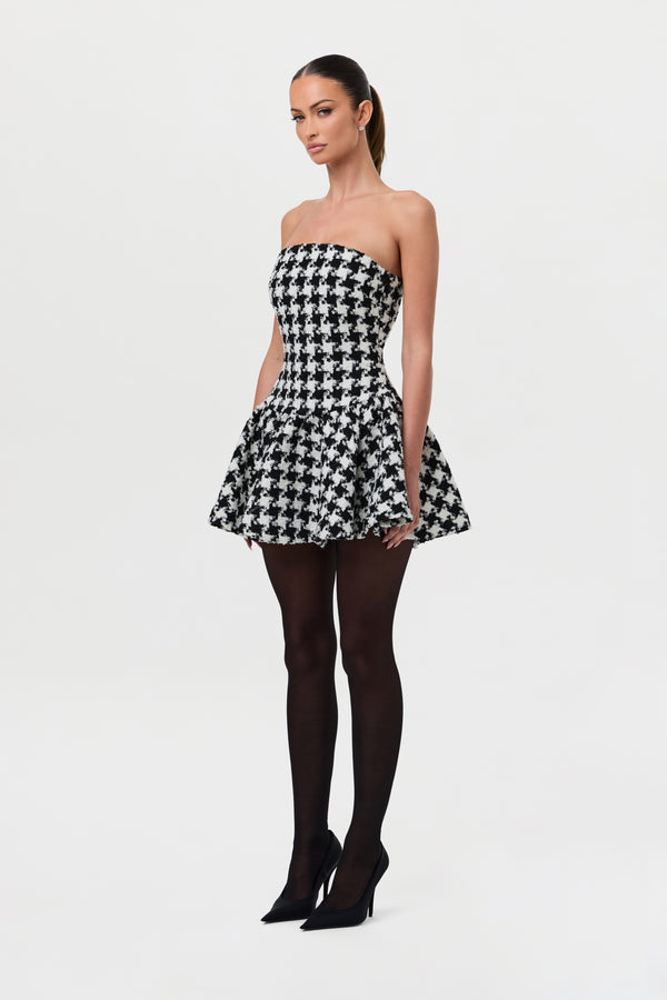 Naked Wardrobe Houndstooth Peplum Tube Mini Dress