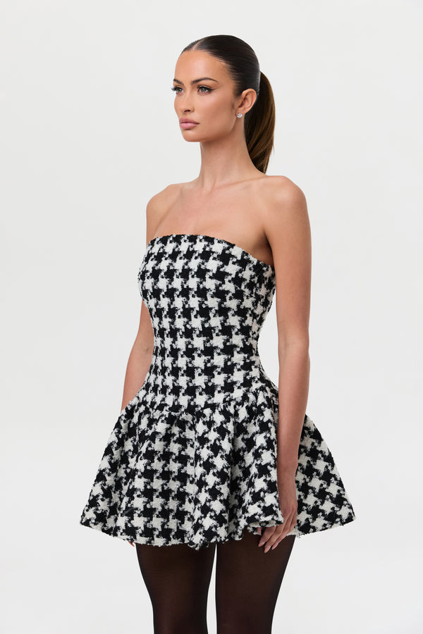 Naked Wardrobe Houndstooth Peplum Tube Mini Dress