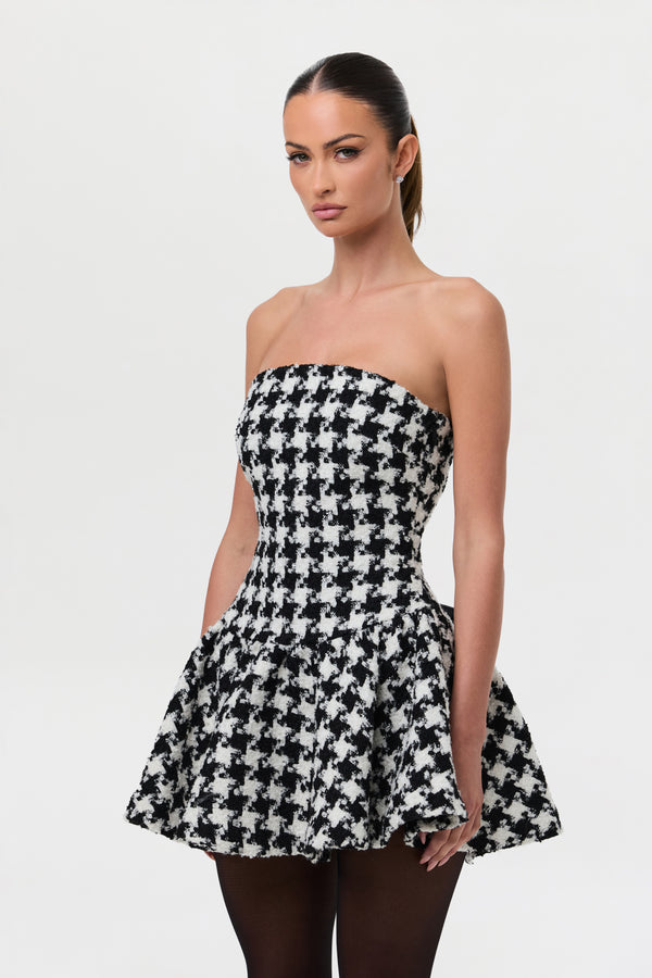 naked wardrobe Houndstooth Peplum Tube Mini Dress