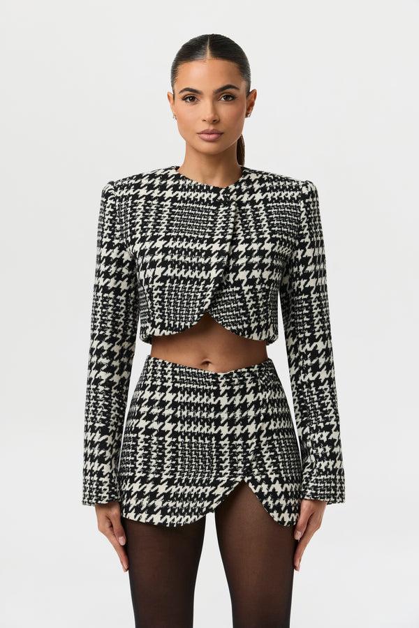 Naked Wardrobe Houndstooth Plaid Cropped Blazer