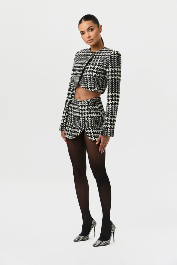 Naked Wardrobe Houndstooth Plaid Cropped Blazer