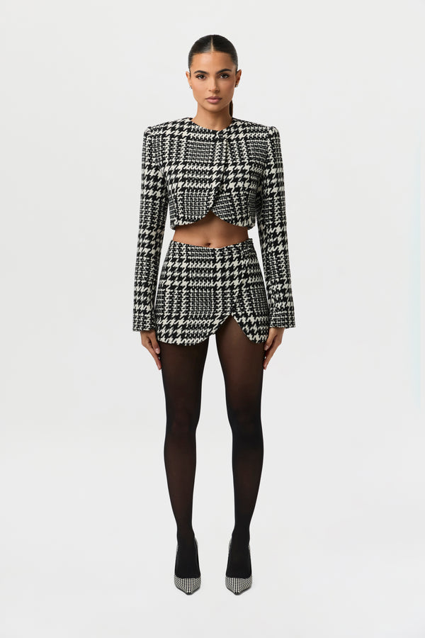 naked wardrobe Houndstooth Plaid Cropped Blazer