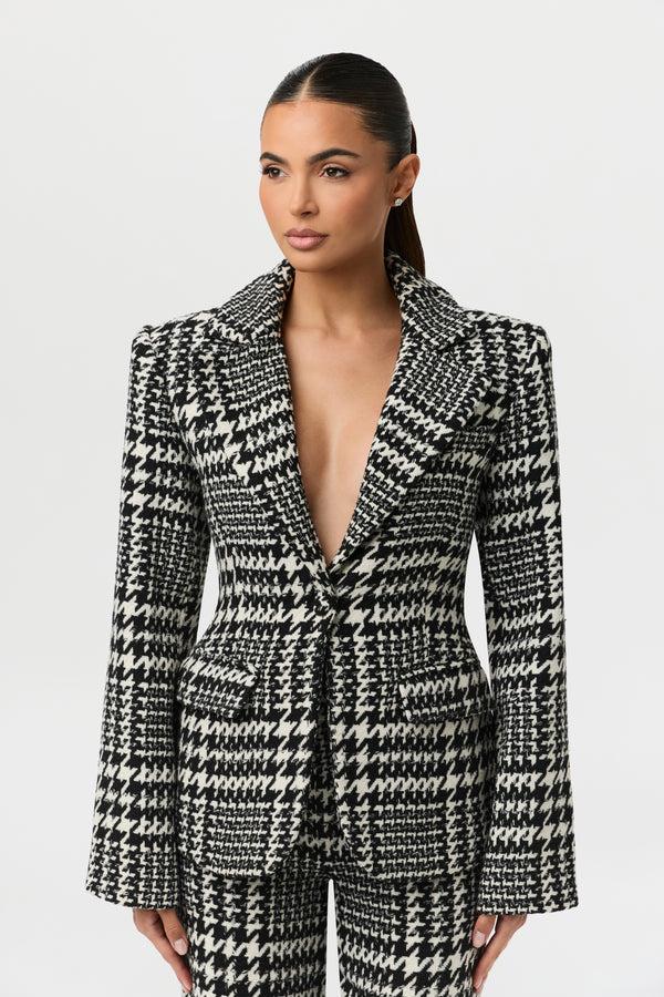 Naked Wardrobe Houndstooth Plaid Suit Blazer