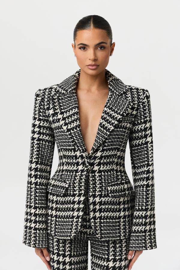naked wardrobe Houndstooth Plaid Suit Blazer