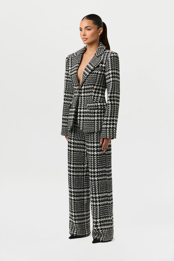 Naked Wardrobe Houndstooth Plaid Wide-Leg Pants