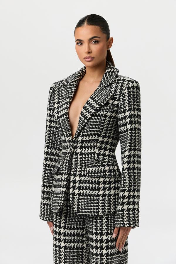 Naked Wardrobe Houndstooth Plaid Wide-Leg Pants
