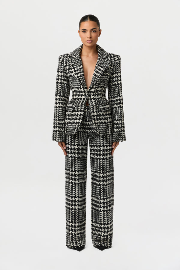naked wardrobe Houndstooth Plaid Wide-Leg Pants