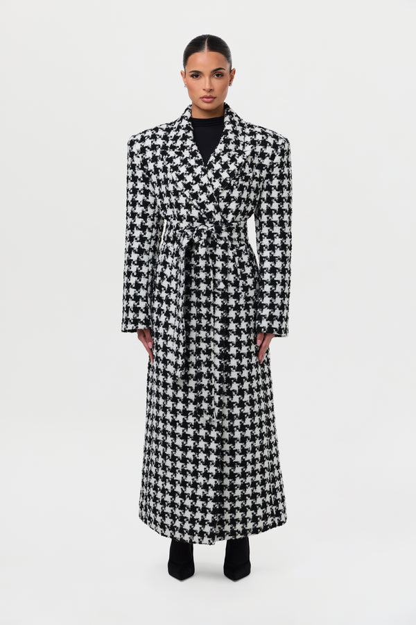 Naked Wardrobe Jacquard Houndstooth Long Coat