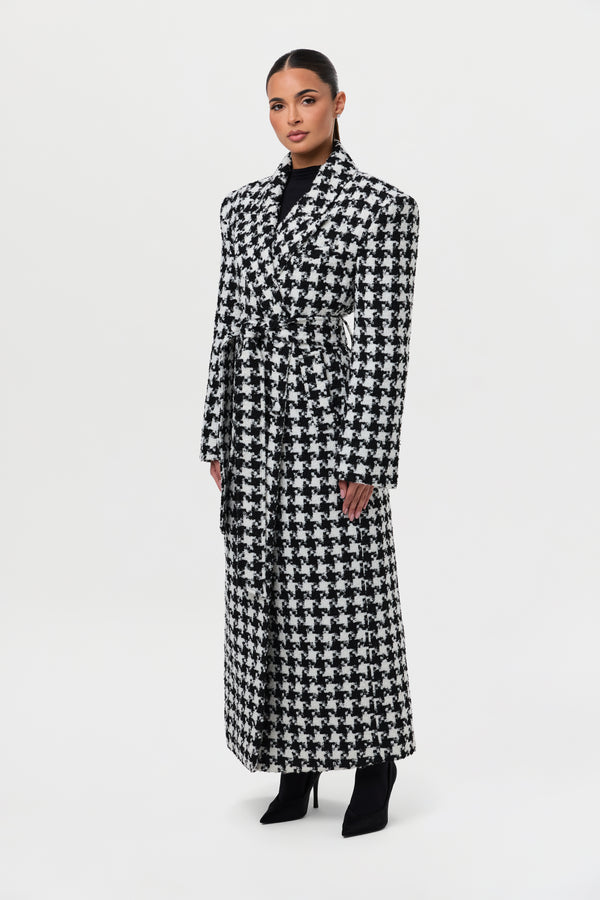 Naked Wardrobe Jacquard Houndstooth Long Coat