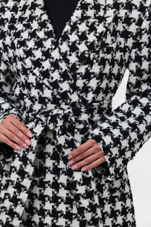 Naked Wardrobe Jacquard Houndstooth Long Coat