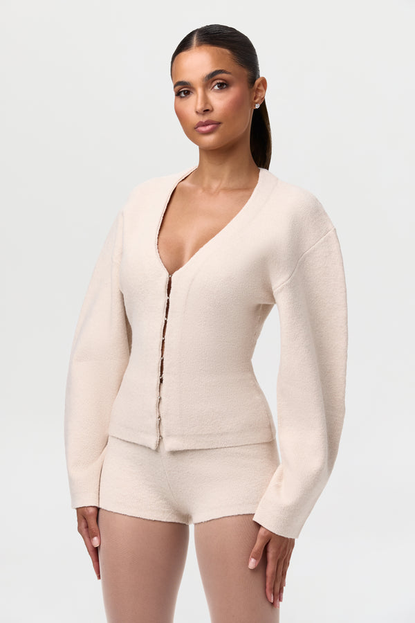 Naked Wardrobe Knit V-Neck Rhinestone Cardigan