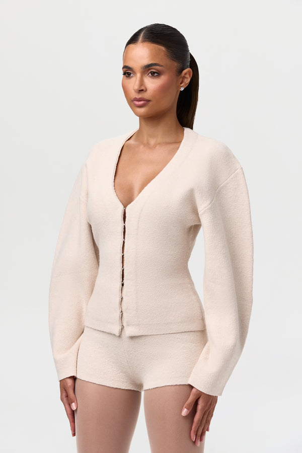 naked wardrobe Knit V-Neck Rhinestone Cardigan