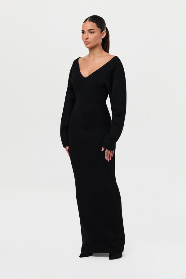 Naked Wardrobe Knit V-Neck Sweater Maxi Dress