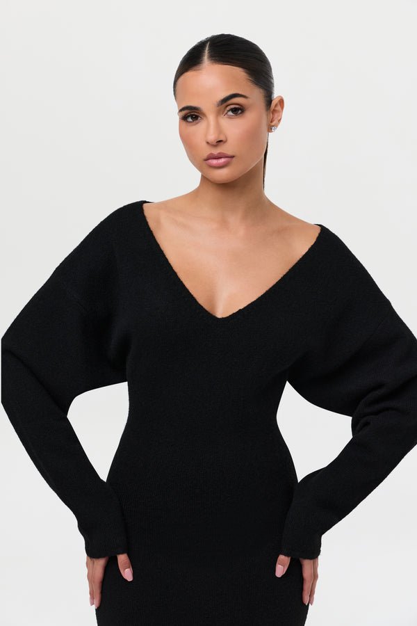 Naked Wardrobe Knit V-Neck Sweater Maxi Dress