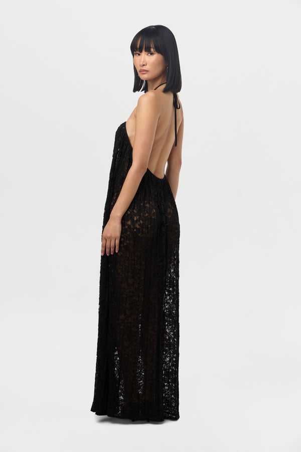 Naked Wardrobe Lace Halter Open Back Dress
