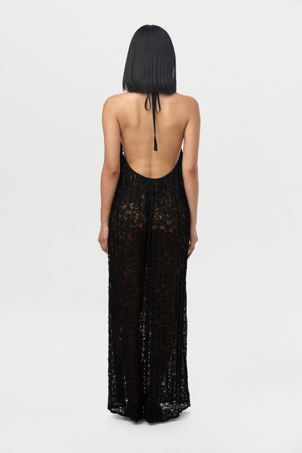 Naked Wardrobe Lace Halter Open Back Dress