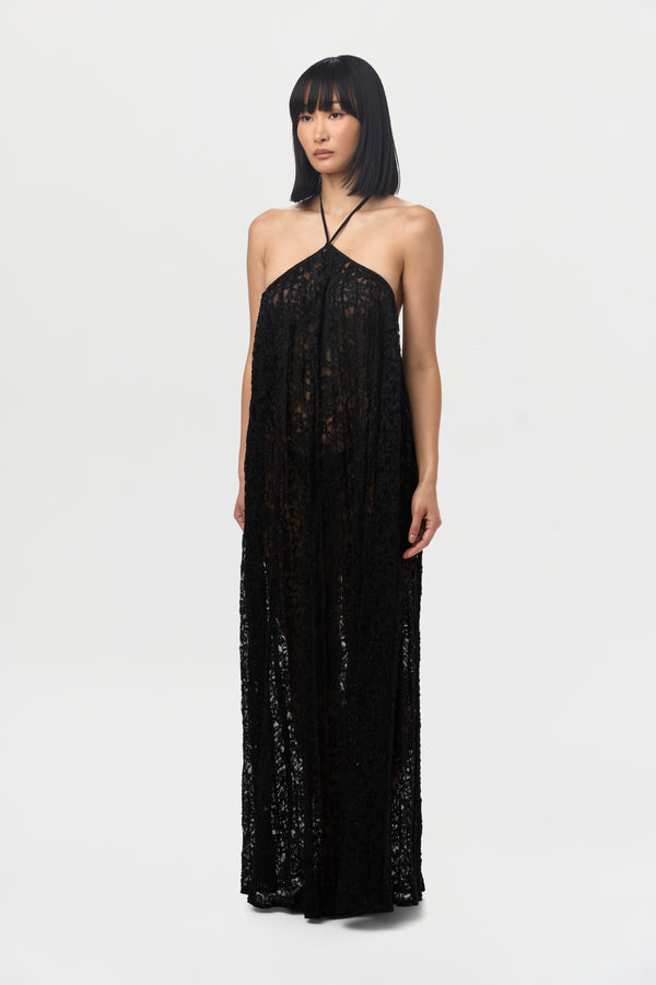 naked wardrobe Lace Halter Open Back Dress