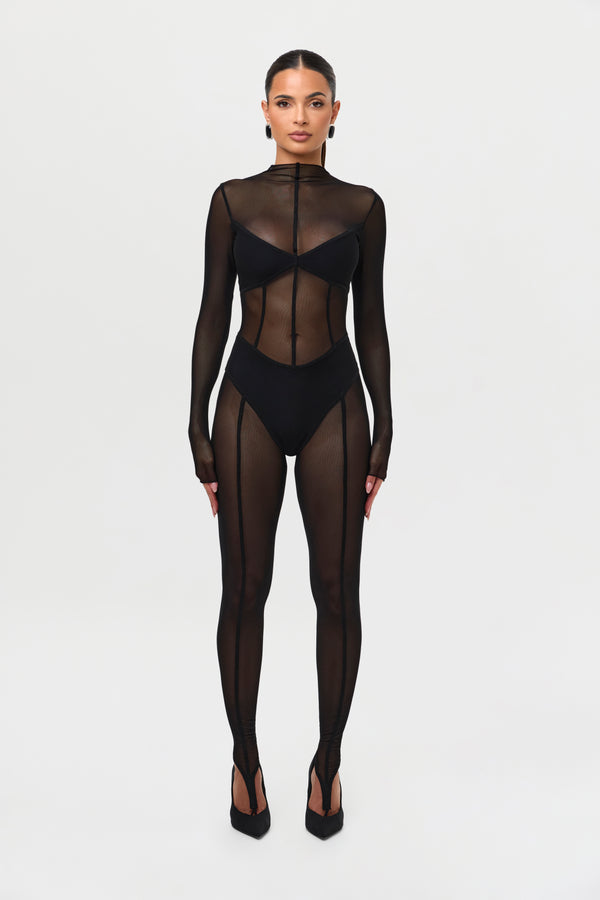 naked wardrobe Mesh Toe Loop Jumpsuit