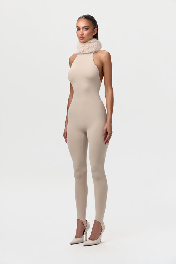Naked Wardrobe Naked Faux Fur Stirrup Jumpsuit
