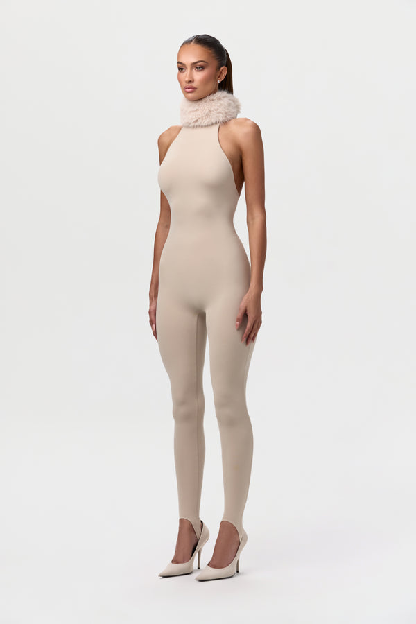 Naked Wardrobe Naked Faux Fur Stirrup Jumpsuit