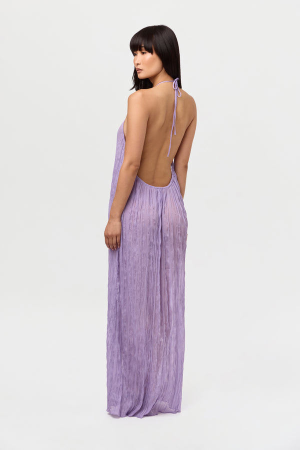 Naked Wardrobe Plissé Halter Open Back Maxi Dress