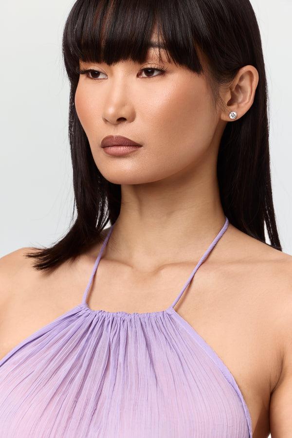 Naked Wardrobe Plissé Halter Open Back Maxi Dress